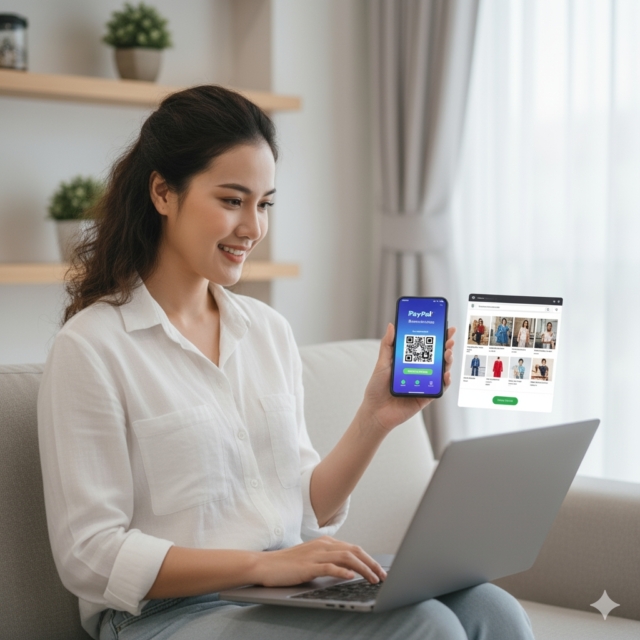 สาวสวยจ่ายค่าสินค้าด้วย PayPal